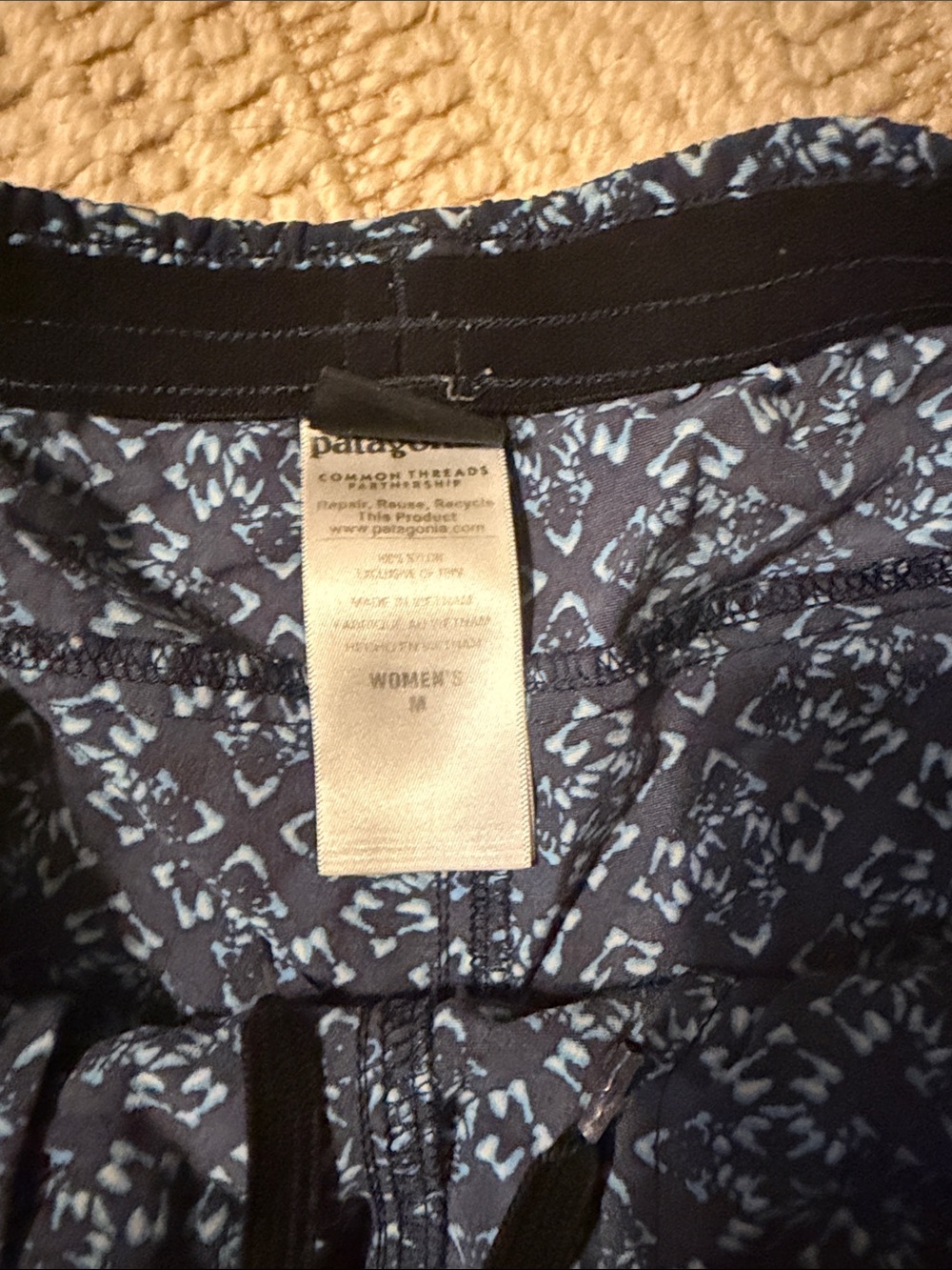 Patagonia Navy and Light Blue Geometric Print Drawstring Shorts - Picture 2 of 2